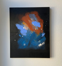 Load image into Gallery viewer, Side view of dark abstract canvas painting showing black painted edges"