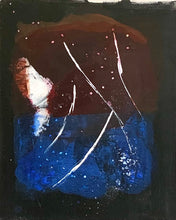Load image into Gallery viewer, Dark abstract painting with navy blue and maroon blocks and white lines by Be A Joy Song
